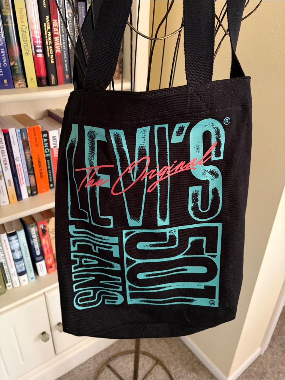 Levi's Black Canvas Tote with Teal Graphic
